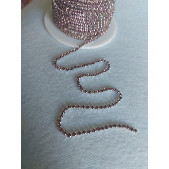 Нить стразовая стекло 2 мм SS6 розовая 25, цена за 50 см